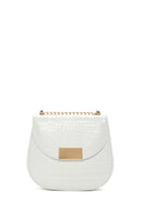 Women's White Long Chain Strap Crocodile Patterned Shoulder Bag | Derimod