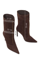 Woman Brown Short Thin-Heeled Suede Short Boots | Derimod