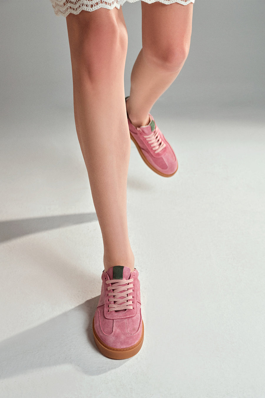 Women's Pink Lace-Up Suede Leather Sneakers