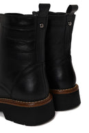 Woman Black Zip Closure Thick-Soled Leather Combat Boots | Derimod