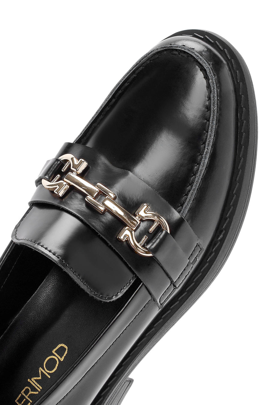 Women's Black Buckle Detailed Leather Masculine Loafer