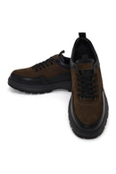 Male Khaki Lace-up Thick-soled Leather Casual Shoes | Derimod