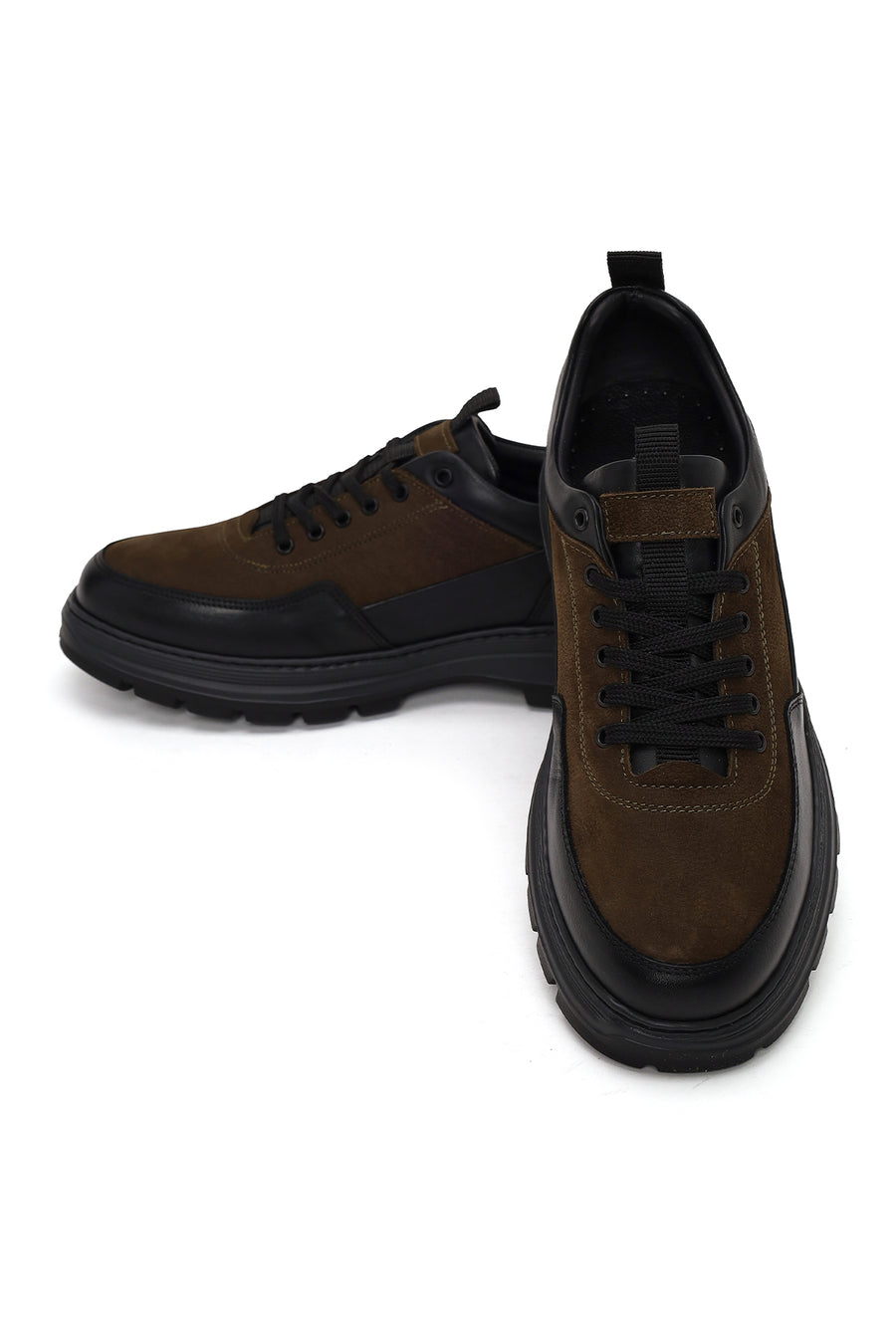 Male Khaki Lace-up Thick-soled Leather Casual Shoes