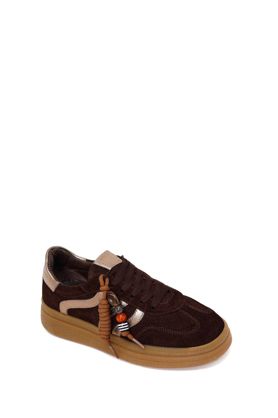 Kadın Kahverengi Bağcıklı Charmlı Süet Deri Sneaker