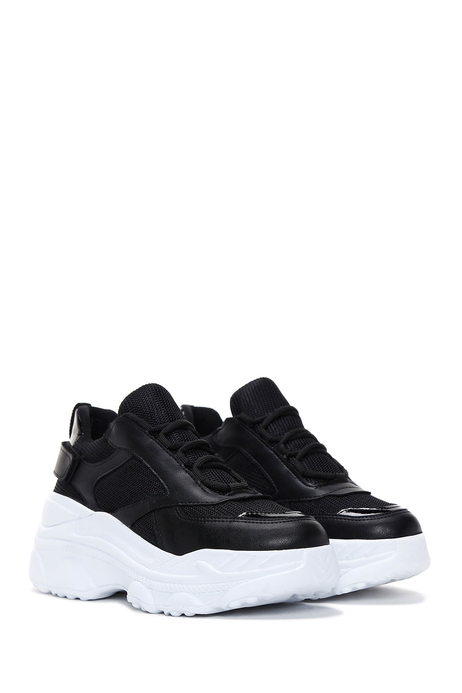 Women's Black Lace-Up Thick Soled Sneaker