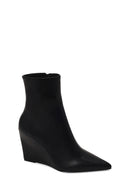 Woman Black Zip Closure Wedge-Heel Boots | Derimod