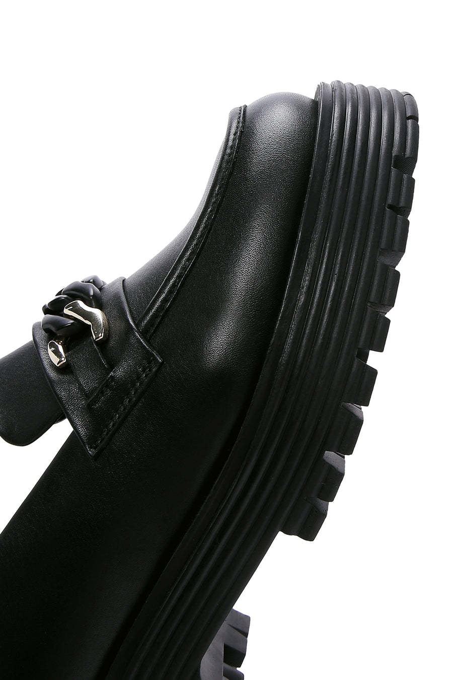 Kadın Siyah Deri Tokalı Maskülen Loafer