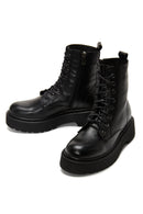 Women's Black Leather Zippered Boots | Derimod