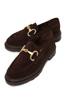 Woman Brown Buckled Suede Masculine Loafer | Derimod
