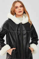 Verona Women's Black Double-Sided Teddy Leather Coat | Derimod