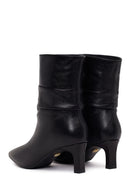 Woman Black Short Heeled Leather Boots | Derimod