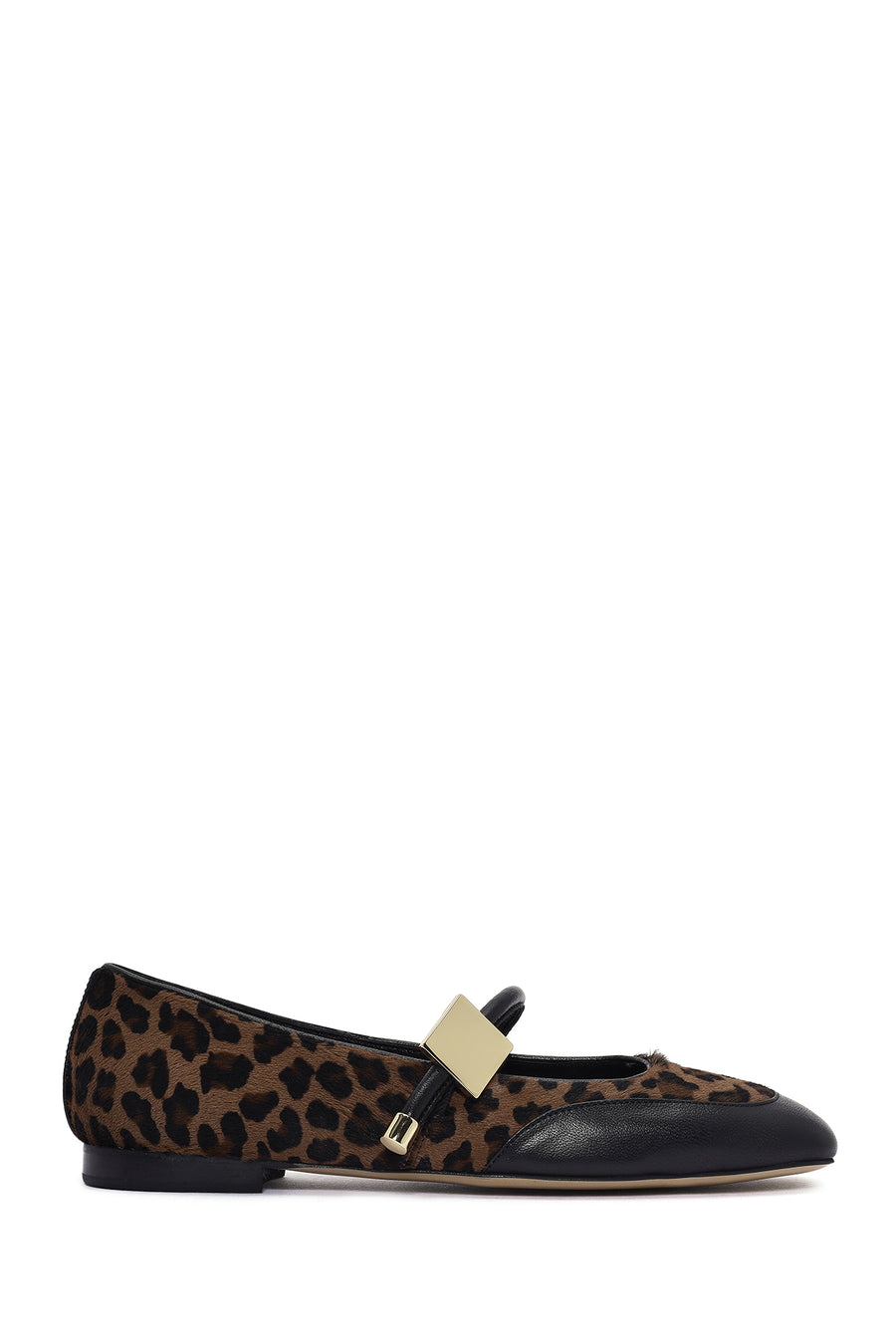 Women's Brown Buckle Detailed Leopard Patterned Leather Ballerinas 24WFD230114 | Derimod