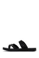 Women's Black Double Buckled Patterned Slippers | Derimod