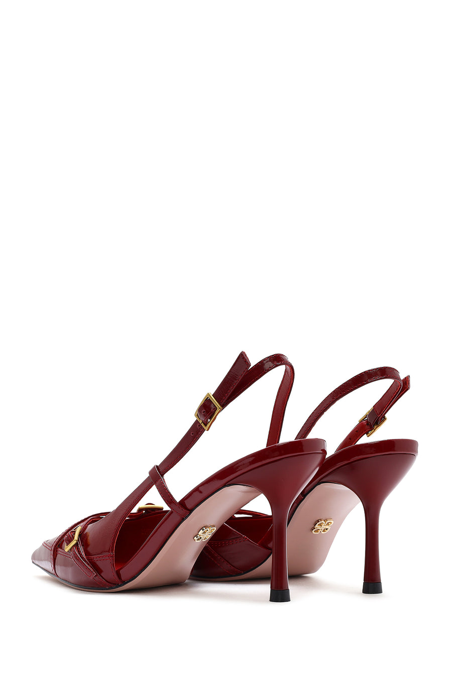 Women's Red Slingback Thin Heel Leather Shoes