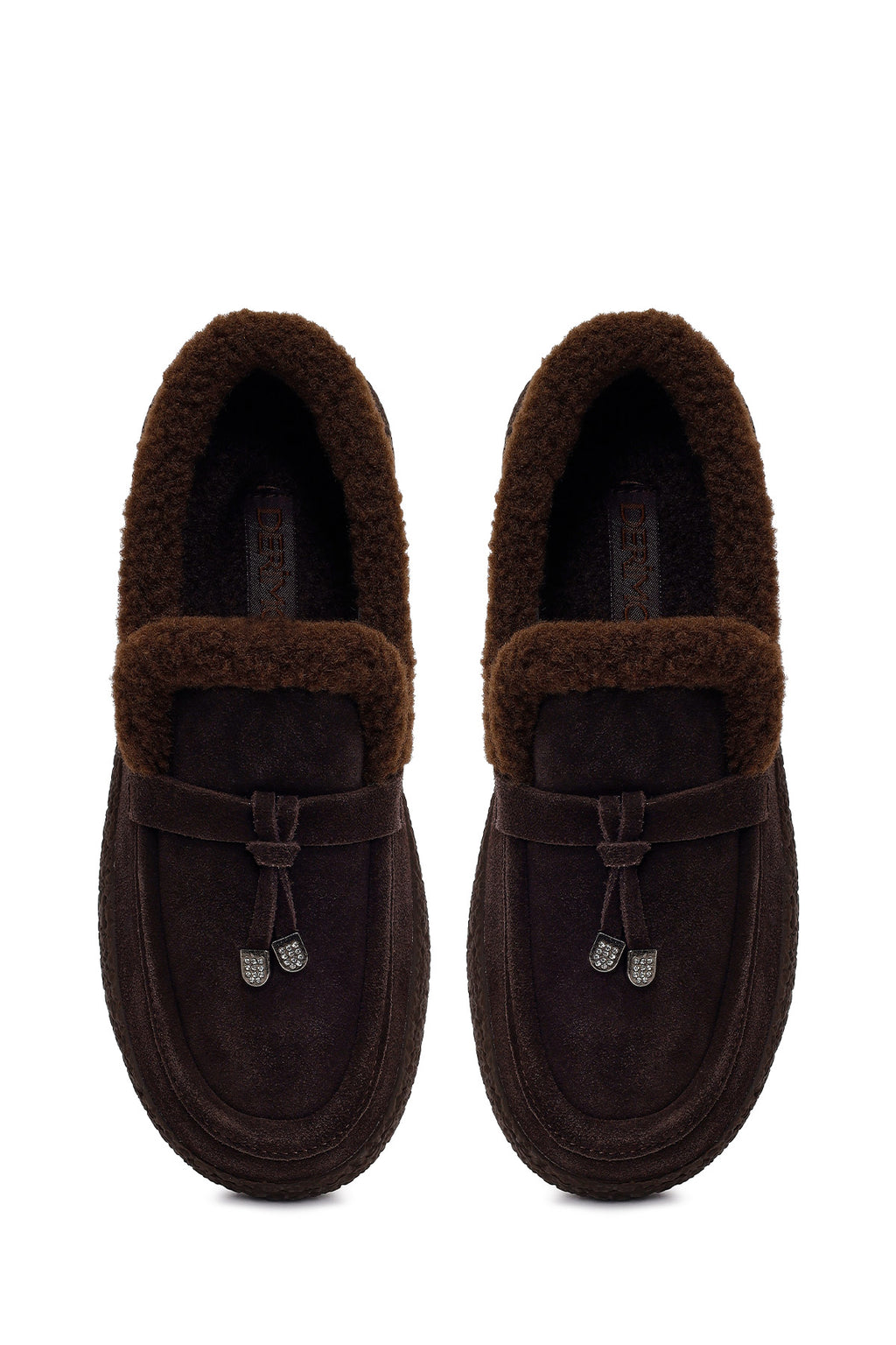 Kadın Kahverengi Tokalı Kalın Tabanlı Süet Deri Teddy Loafer