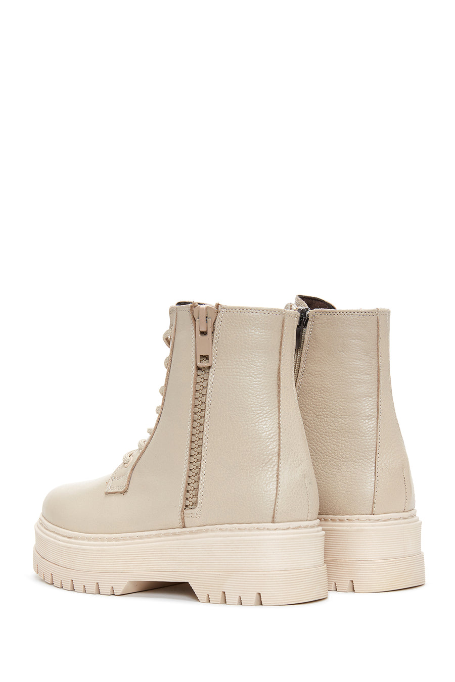 Women's Beige Leather Thick Soled Boots