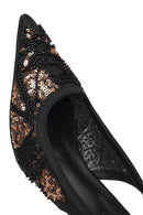 Woman Black Backless Sequin-Patterned Stiletto-Heel Shoes | Derimod