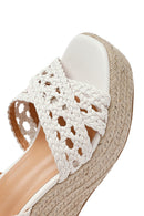 Women's White Ankle Buckle Wedge Heel Woven Sandals | Derimod