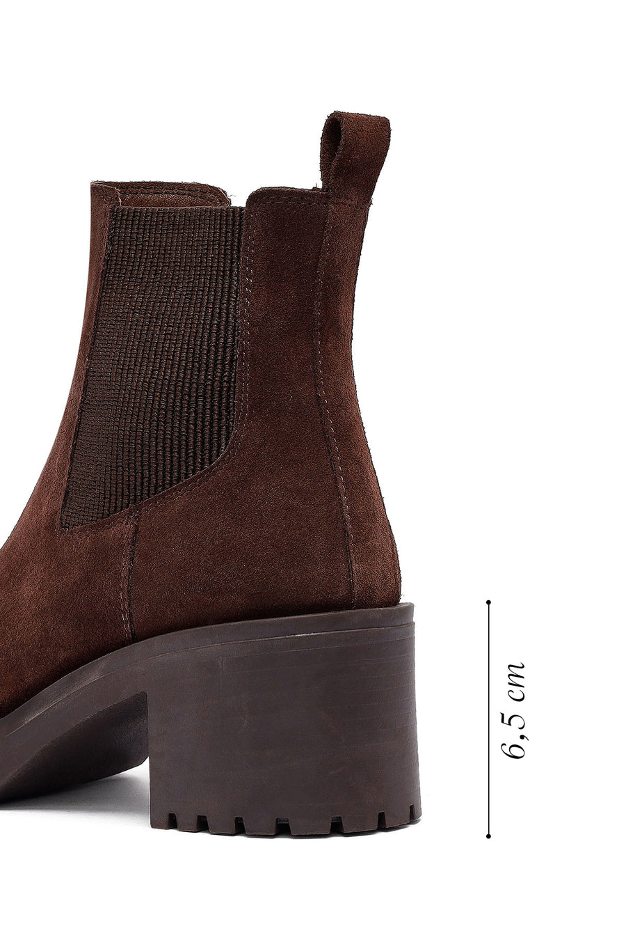 Woman Brown Chunky Heel Suede Leather Chelsea Boots