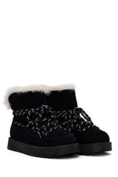 Woman Black Lace-Up Thick-Soled Suede Teddy Boots | Derimod