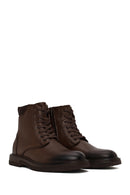 Male Brown Lace-up Zip Closure Leather Boots | Derimod