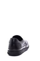 Men's Black Leather Perforated Sports Loafer | Derimod
