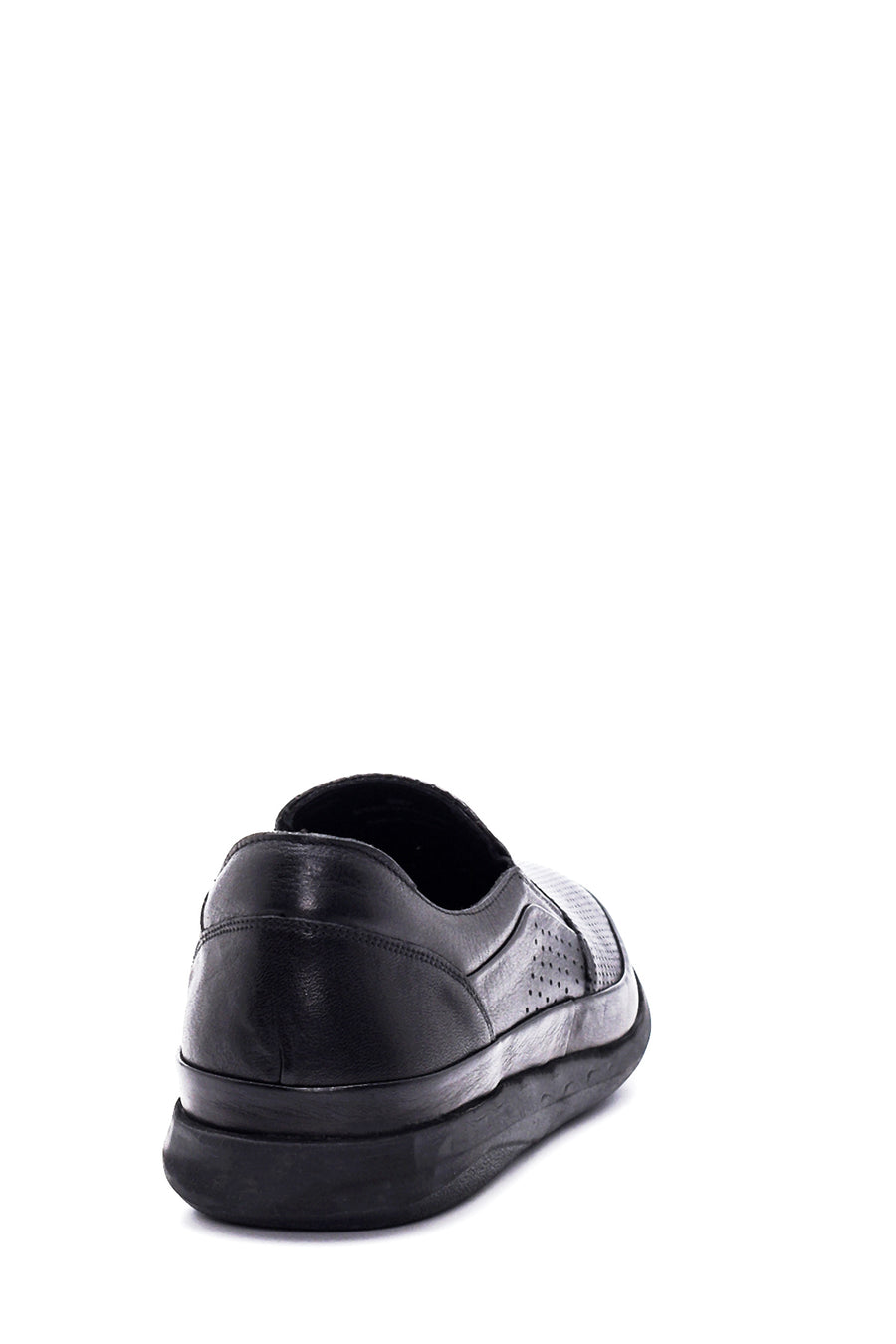 Men's Black Leather Perforated Sports Loafer