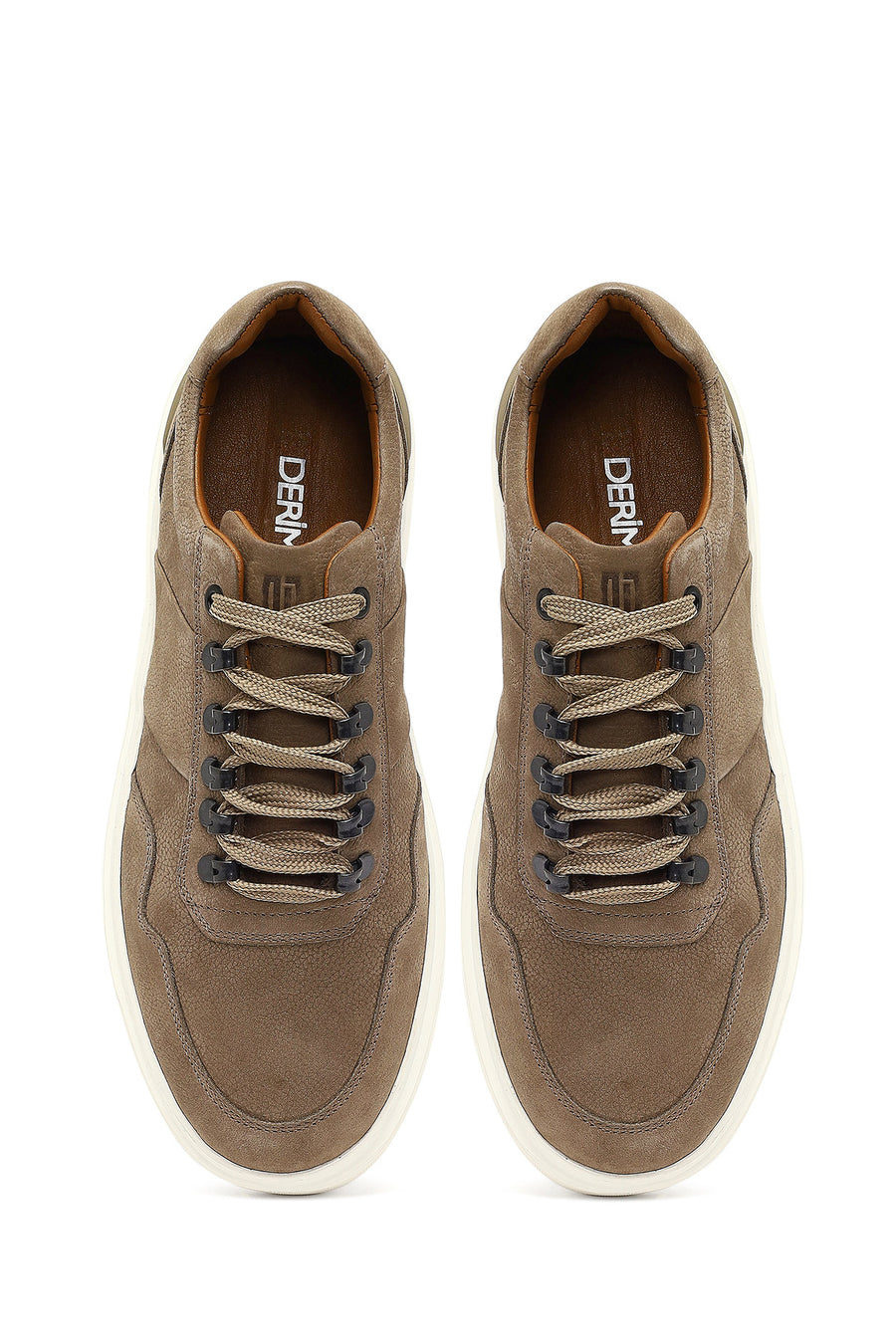 Men's Mink Lace-Up Thick-Soled Nubuck Leather Sneaker