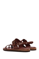 Women's Brown Ankle Buckle Flip-Flop Leather Sandals | Derimod