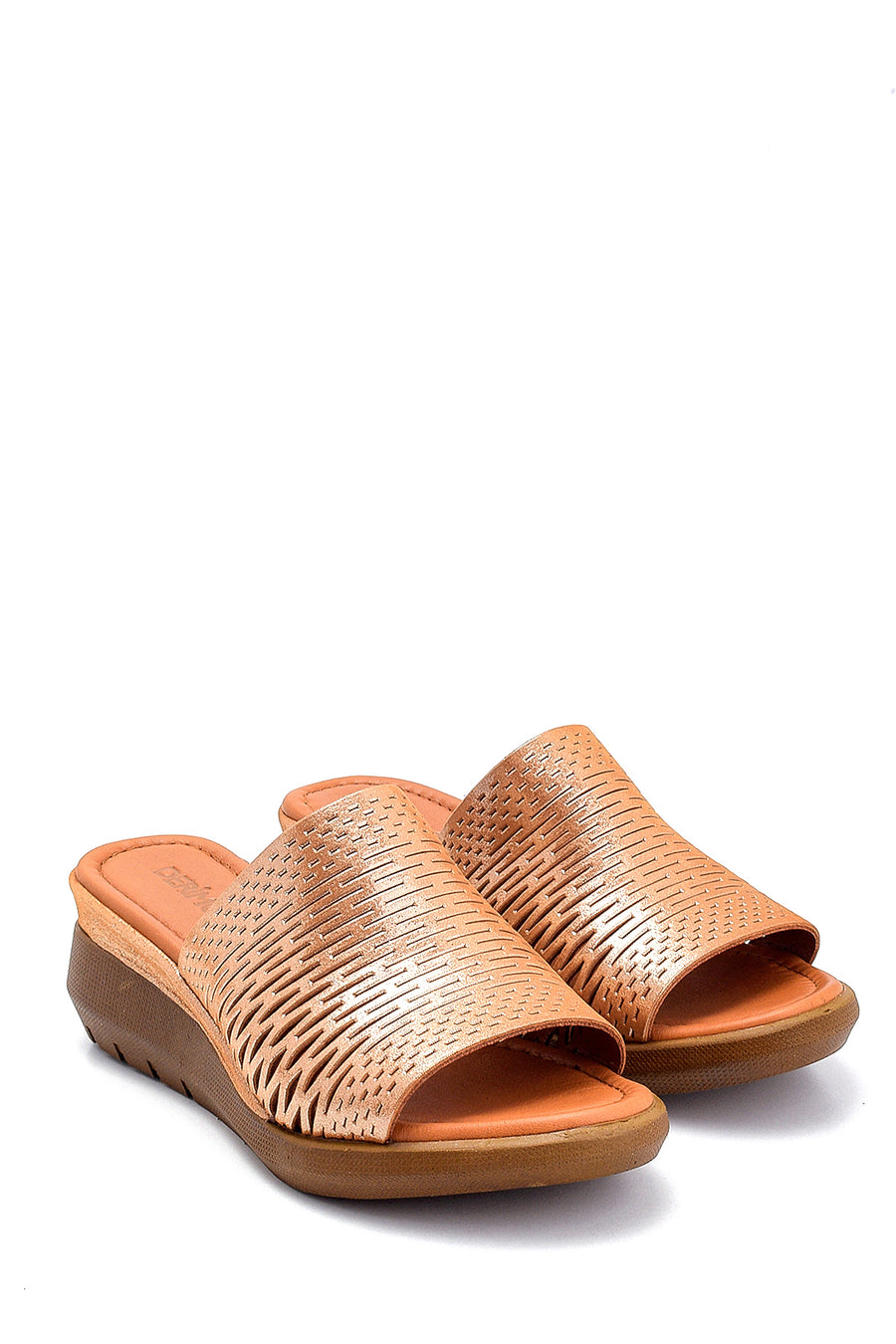 Women's Leather Glitter Detailed Slippers