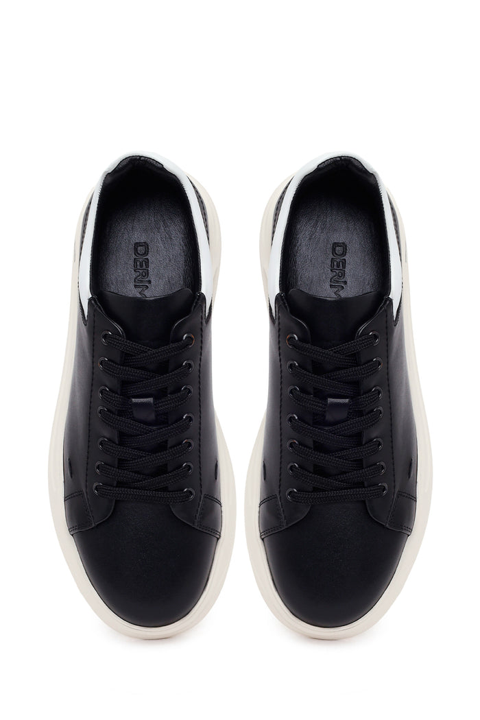 Erkek Siyah Bağcıklı Deri Sneaker
