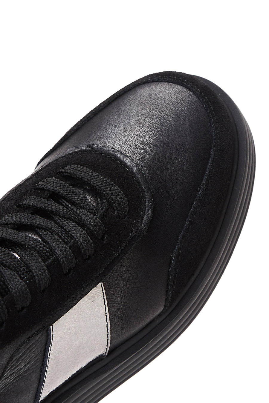 Women's Black Leather Thick Soled Sneaker