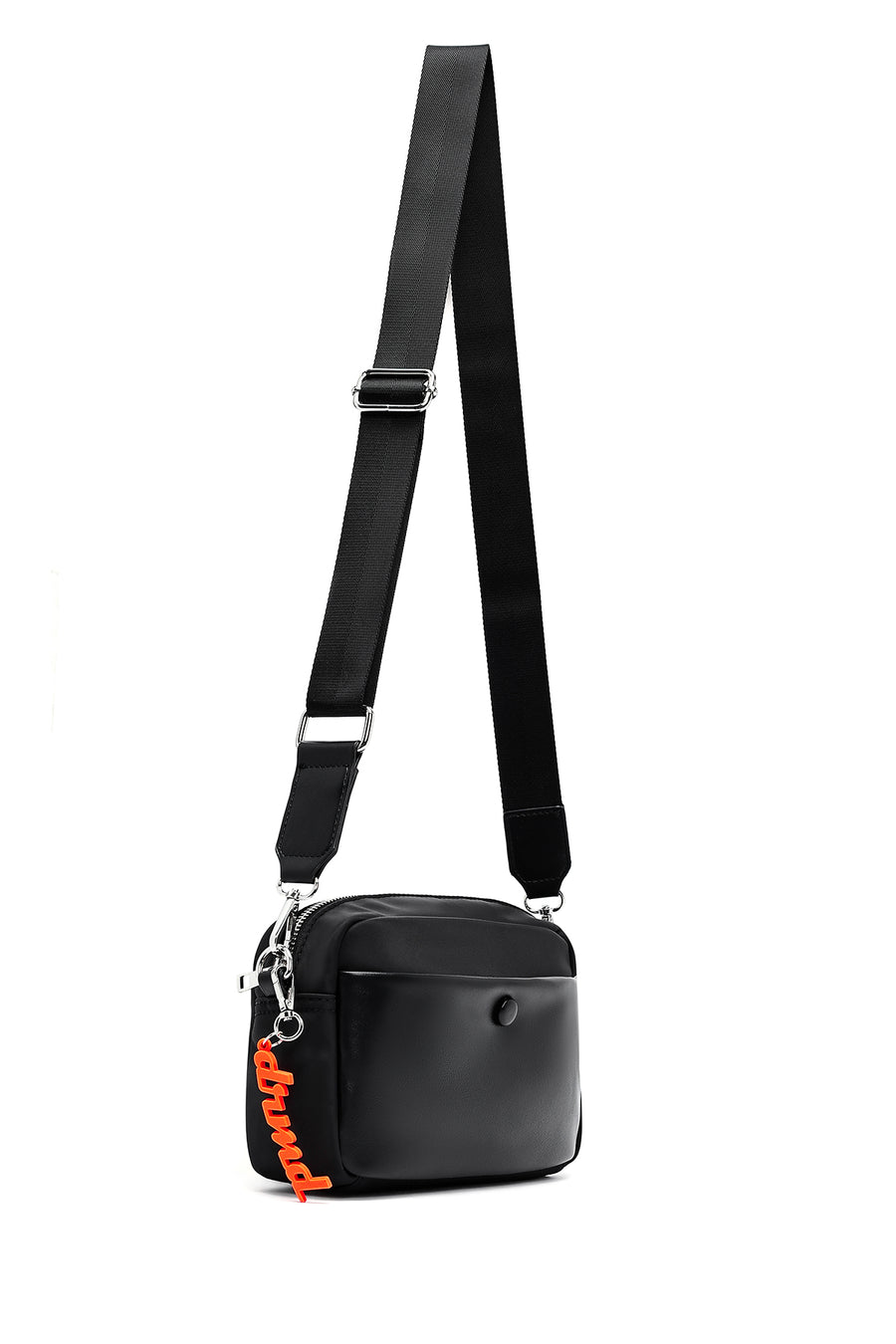 Women's Black Crossbody Bag with Accessory Detail