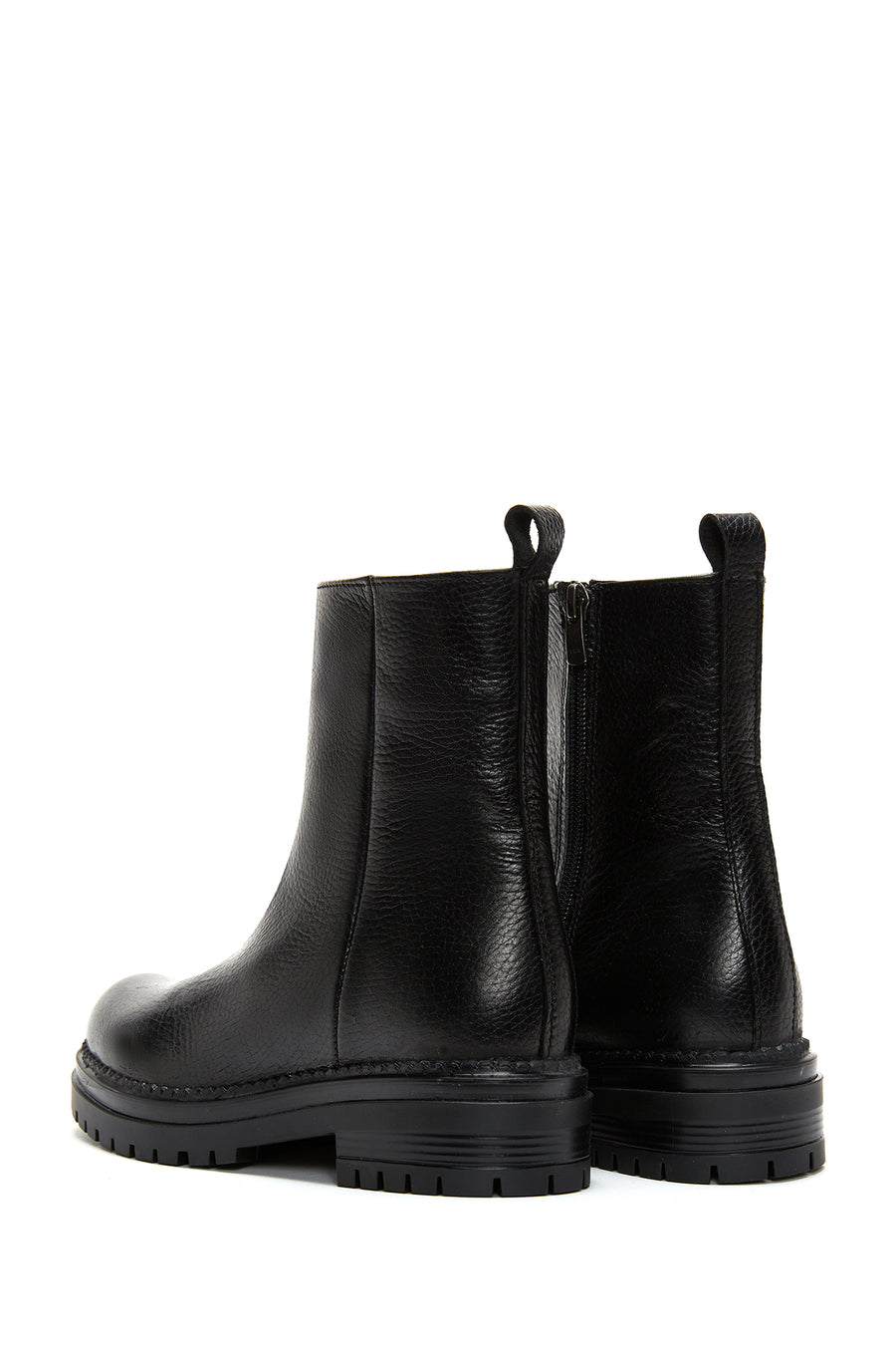 Women's Black Leather Zippered Thick Soled Boots