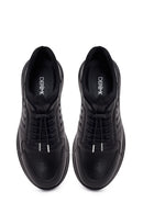 Erkek Siyah Bağcıklı Deri Sneaker | Derimod