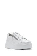 Women's White Thick-Soled Side Zipper Lace-Up Leather Sneakers | Derimod