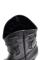 Woman Black Short Chunky Heel Leather Cowboy Boots | Derimod