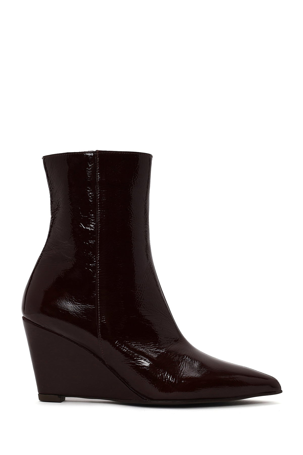 Woman Burgundy Zip Closure Wedge Heel Leather Boots WF18002212 | Derimod