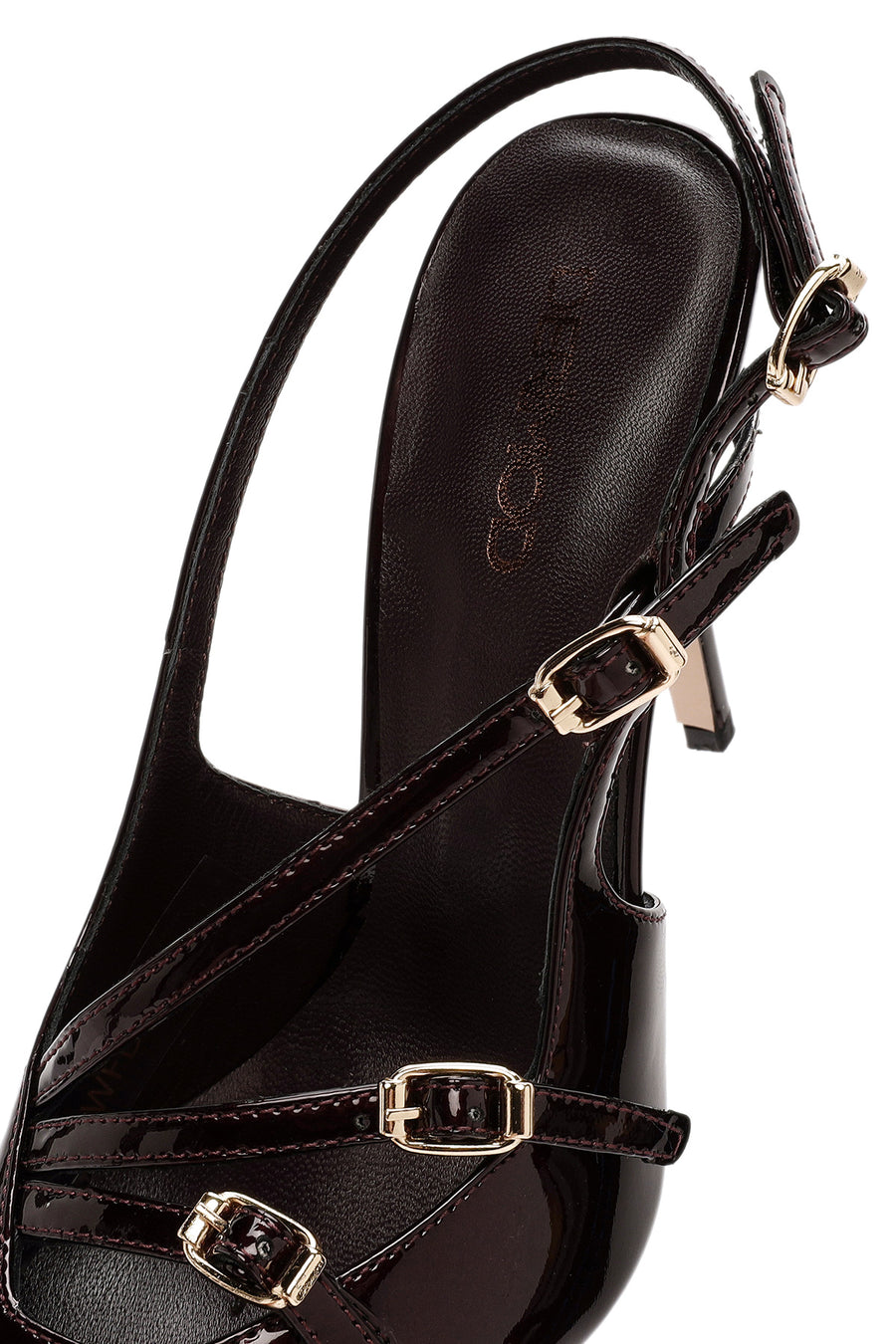 Women's Burgundy Open Back Thin Heel Patent Leather Shoes