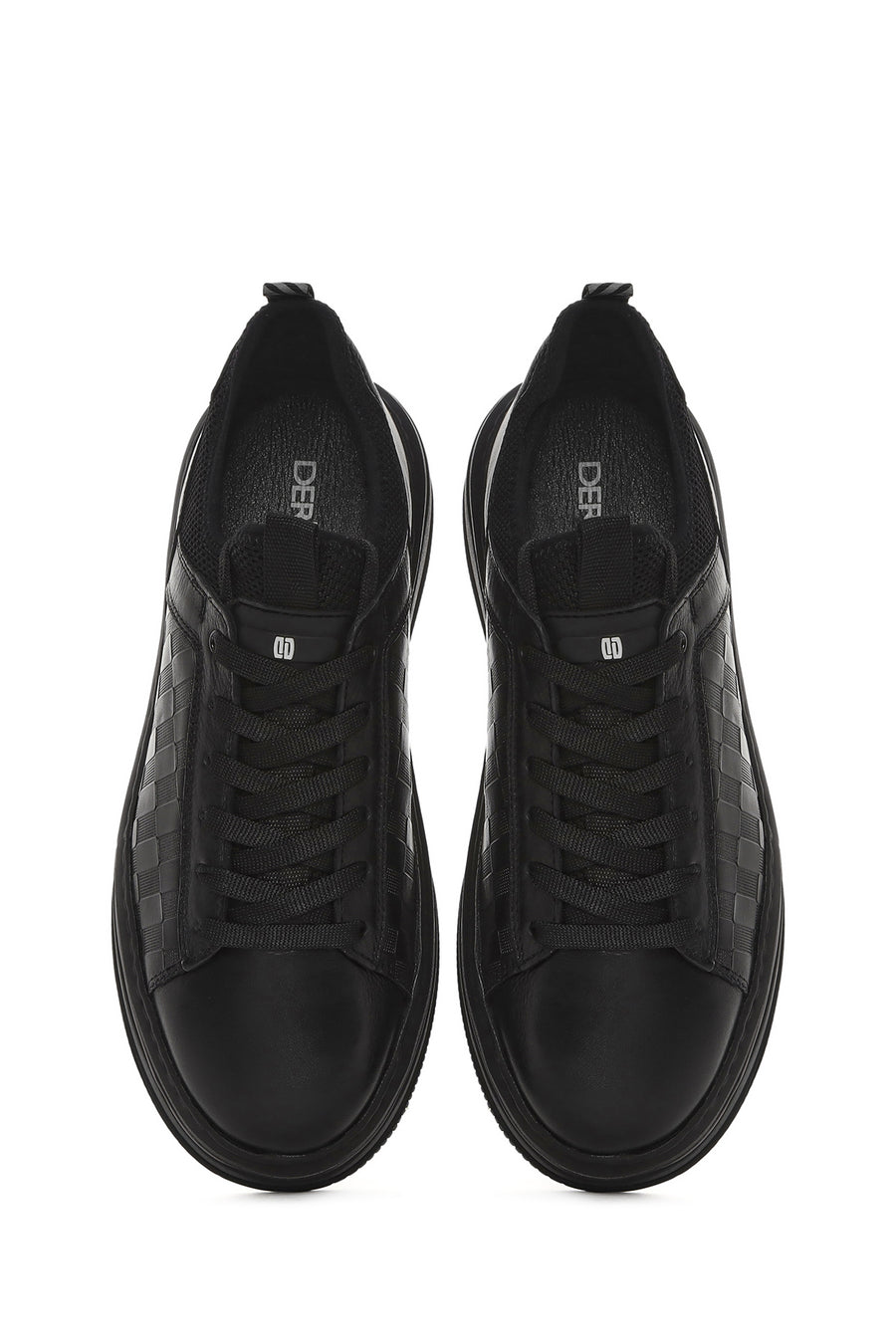 Men's Black Lace-up Thick-Sole Leather Sneaker