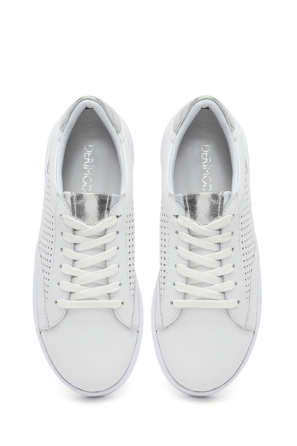 Kadın Beyaz Bağcıklı Deri Sneaker