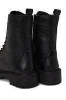 Woman Black Zip Closure Thick-Soled Leather Combat Boots | Derimod
