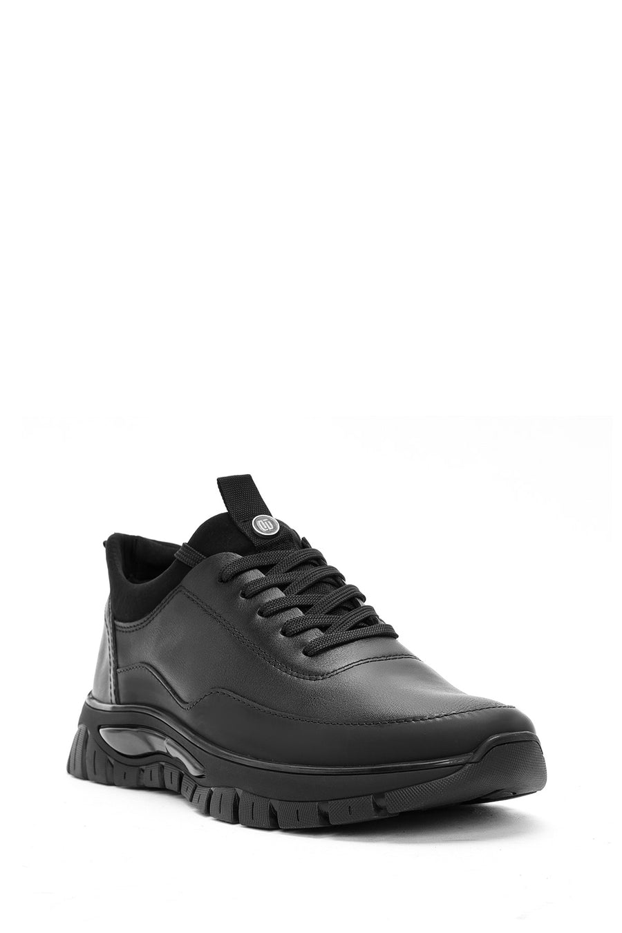 Erkek Siyah Bağcıklı Deri Sneaker