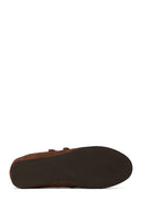 Woman Brown Double-Strap Suede Leather Ballet Flat | Derimod