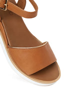 Woman Tan Strappy Wedge Heel Leather Sandal | Derimod
