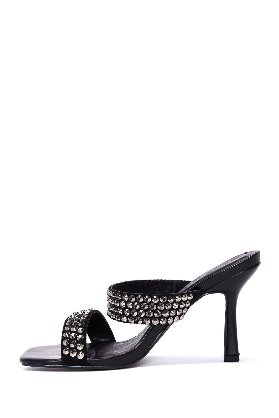 Women's Black Stone Heeled Slippers