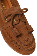 Women's Tan Tassel Suede Leather Loafer | Derimod