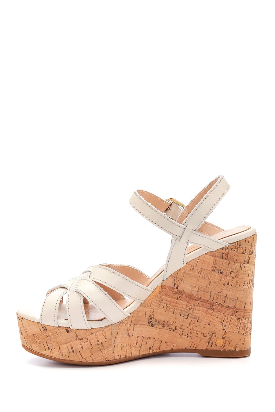 Women's Beige Leather Wedge Heel Sandals