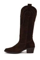 Woman Brown Tassel Chunky-Heeled Suede Leather Cowboy Boots | Derimod