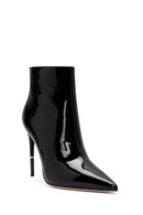 Women's Black Zippered Thin Heel Patent Leather Boots | Derimod